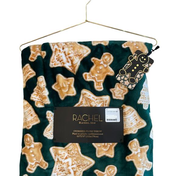Rachel Roy Christmas Green Gingerbread Cookie Plush Oversized Throw Blanket New - Picture 9 of 15